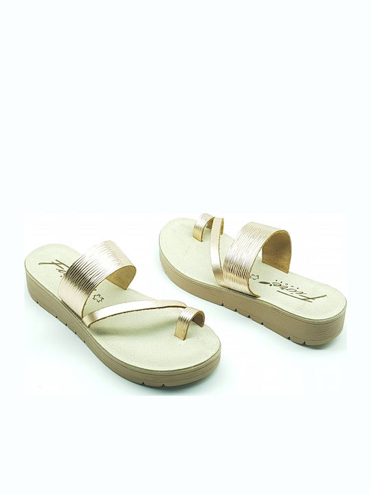 Leather Women's Flat Sandals Gold
