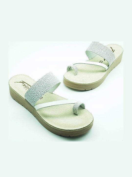 Leder Flache Sandalen für Damen in Weiß Farbe