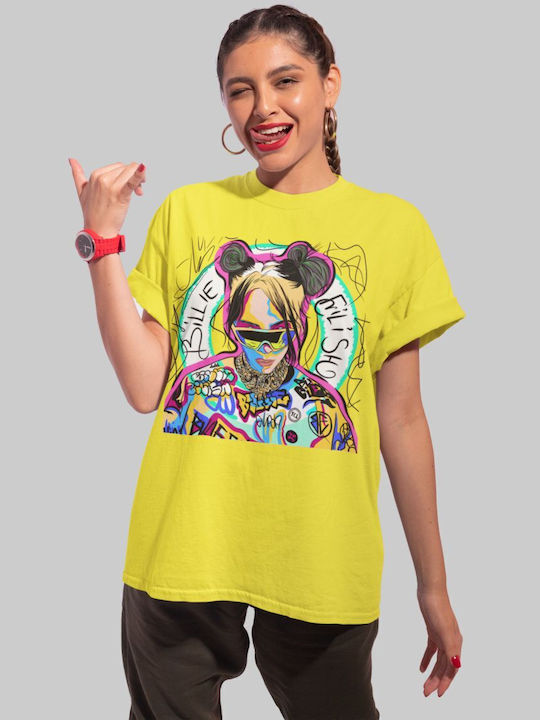 Billie Eilish Street Art T-shirt mit Apfelgrün