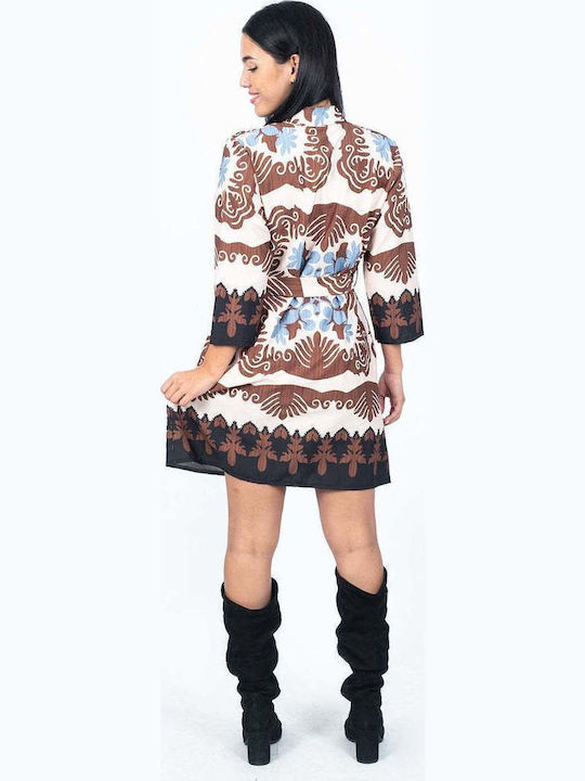 Jacquard Mini Dress with Brown Belt