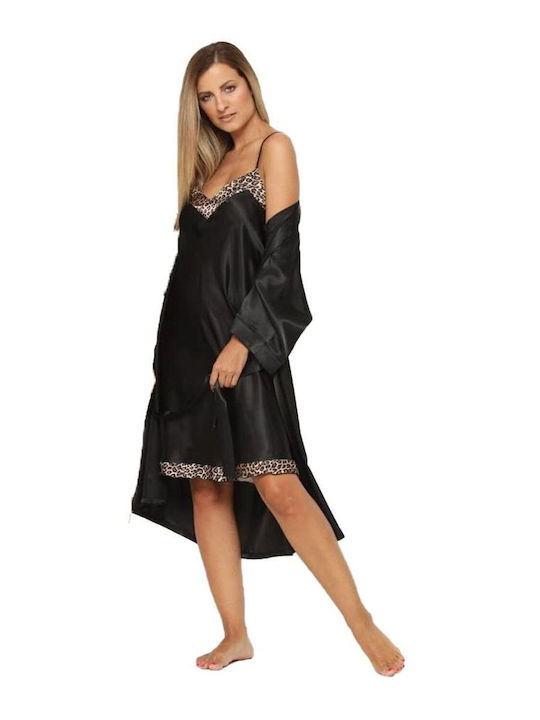 Νυχτικο Satin Secret Point 219-318 Μαυρο Λωριδα Animal Print