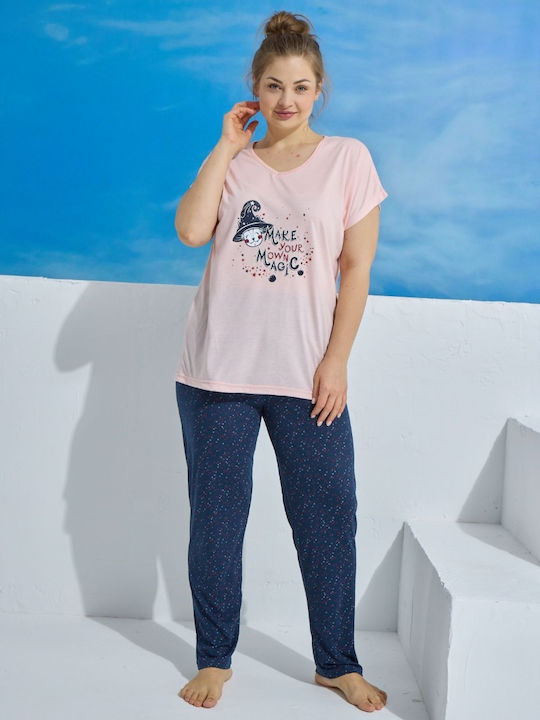 Γυναικεία Πιτζάμα Plus Size Pijamood Magic Βισκόζη Σκούρο Μπλέ