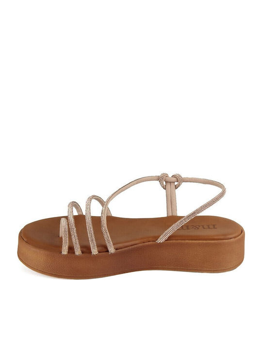 Bronze Leather Handmade Flatform Sandal Strass