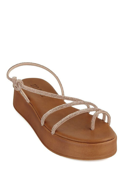 Bronze Leather Handmade Flatform Sandal Strass