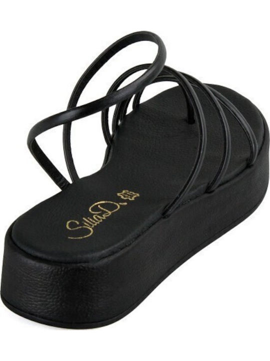 Sandale Flatform Din Piele Neagră Handmade