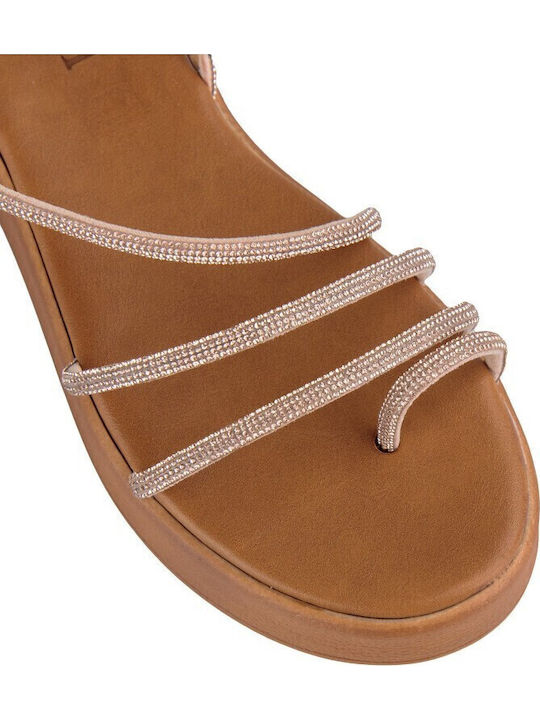 Bronze Leather Handmade Flatform Sandal Strass