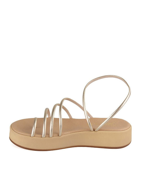 Gold Leather Handmade Flatform Sandal
