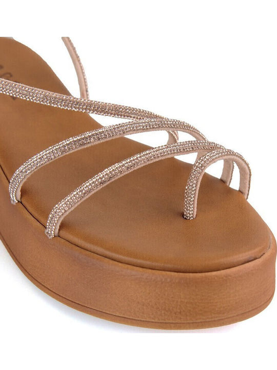 Bronze Leather Handmade Flatform Sandal Strass