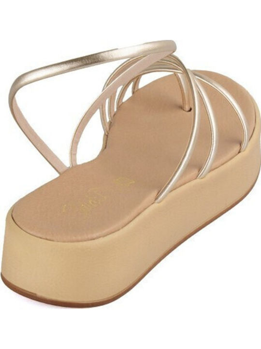 Gold Leather Handmade Flatform Sandal