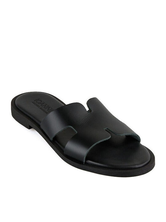Black Leather Handmade Flat Sandal Design