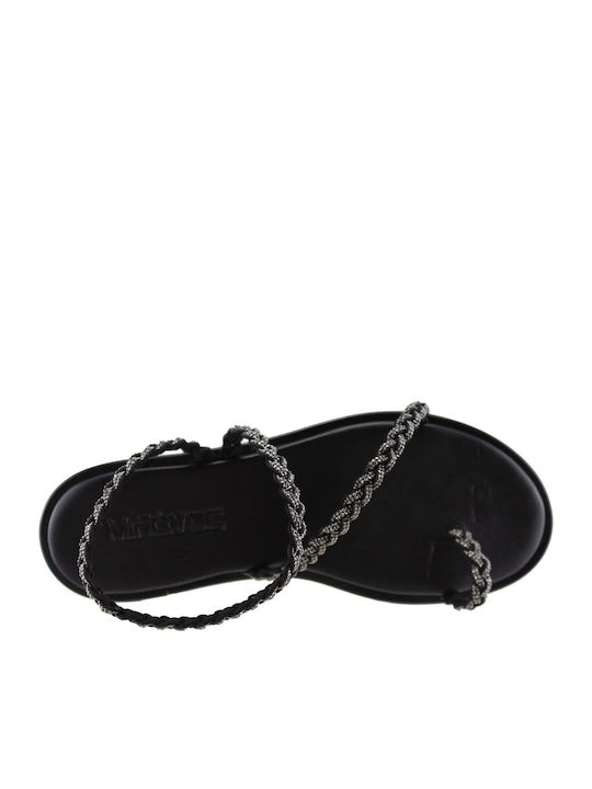 Milanos Women's Flat Sandals Flat Leather 139 Black Steel