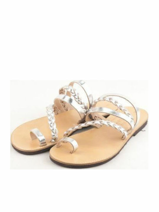 Σανδάλια Δερμάτινα Dalis Leather Model 134 Κοτσίδα Ασημένιο