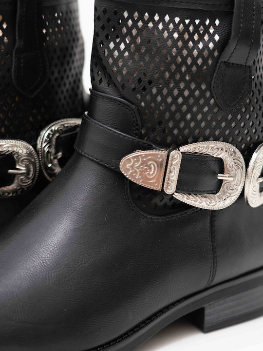 Women's Black Ankle Boot Metallic Buckle