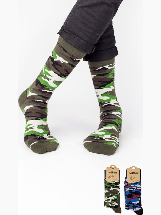 Ανδρικές Casual Κάλτσες Cotbox Military Pattern I Βαμβακερές 2 Τεμάχια Χακί