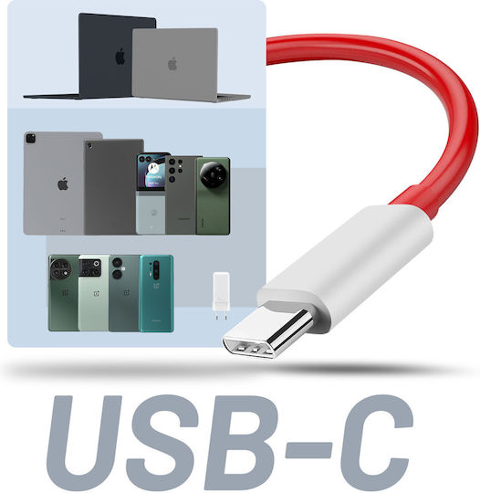 OnePlus Warp Charge Flat USB 2.0 Cable USB-C male - USB-C 65W Κόκκινο 1m C203A Bulk