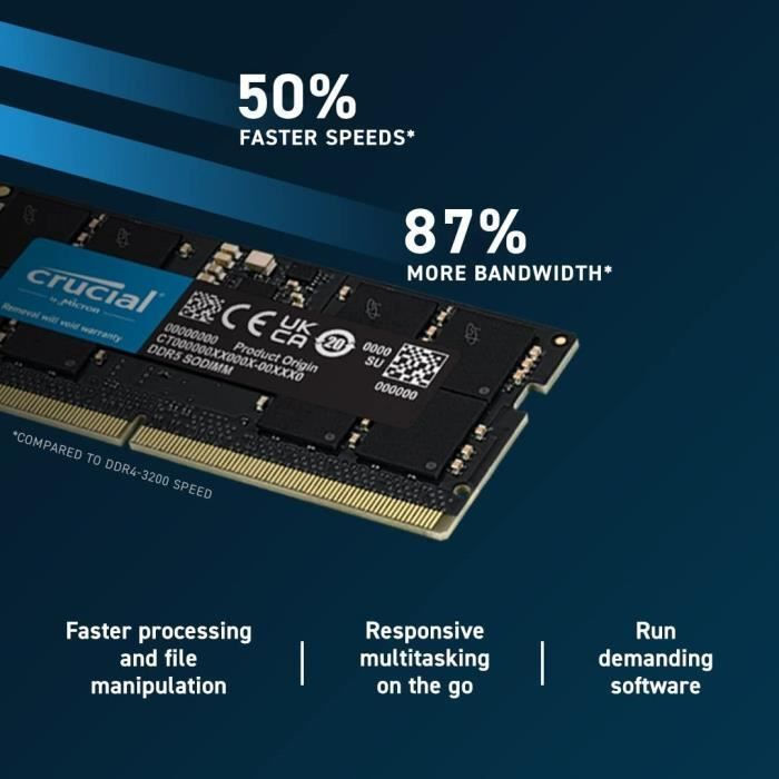 Crucial 16GB DDR5 RAM cu Viteză 4800 pentru Laptop (CT16G48C40S5