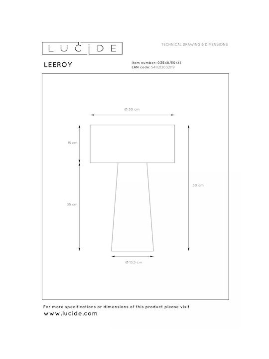 Lucide Lightning Leeroy Πορτατίφ για Ντουί E27 με Μπεζ Καπέλο και Βάση