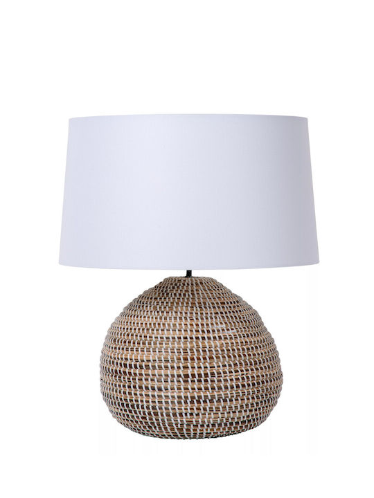 Lucide Lightning Table Lamp for Socket E27 with White Shade and Beige Base
