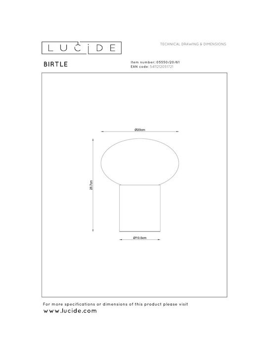 Lucide Lightning Πορτατίφ για Ντουί E27 με Λευκό Καπέλο και Καφέ Βάση