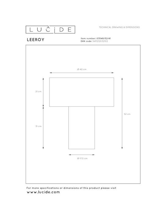 Lucide Lightning Leeroy Πορτατίφ για Ντουί E27 με Μπεζ Καπέλο και Βάση