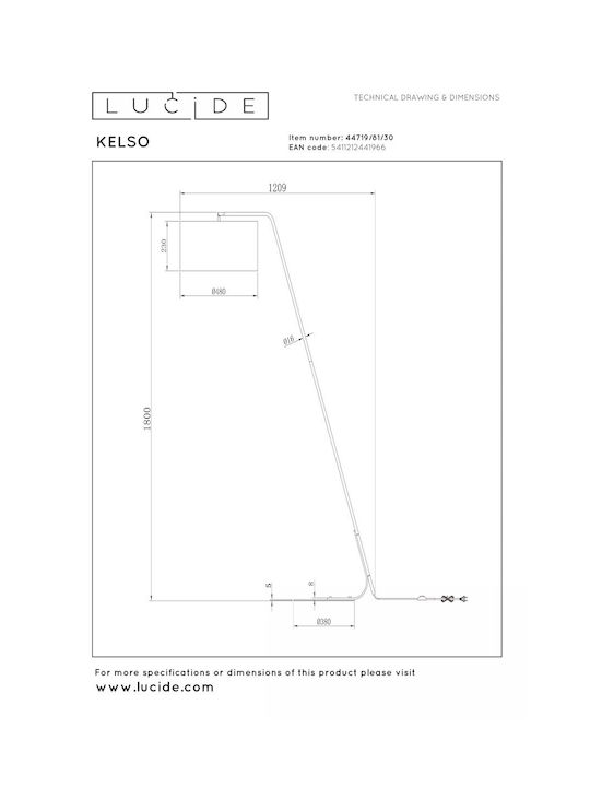 Lucide Lightning Kelso Φωτιστικό Δαπέδου με Ντουί για Λαμπτήρα E27 Μαύρο