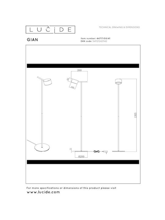Lucide Lightning Gian LED Подова Лампа Кафяв