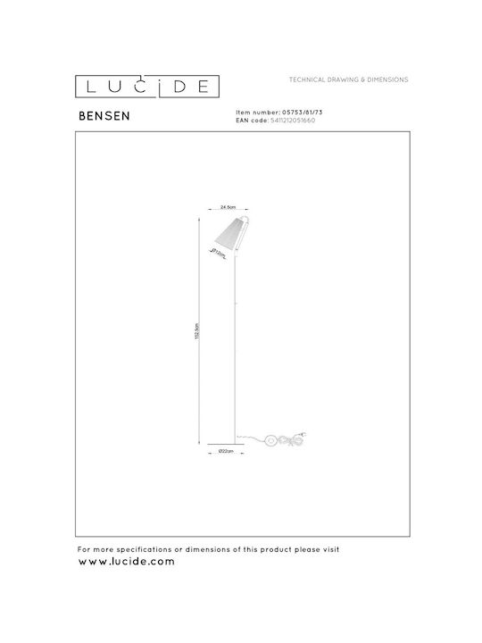 Lucide Lightning Bensen Lampa de podea cu Soclu pentru Bec E14 Bej