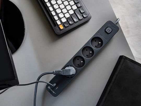 Tracer Power Strip with Surge Protection 4 Positions with USB-A, 1 USB-C and Cable 1.5m