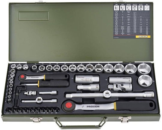 Proxxon Set de chei tubulare și clichet 1\4" & 1\2" 56buc