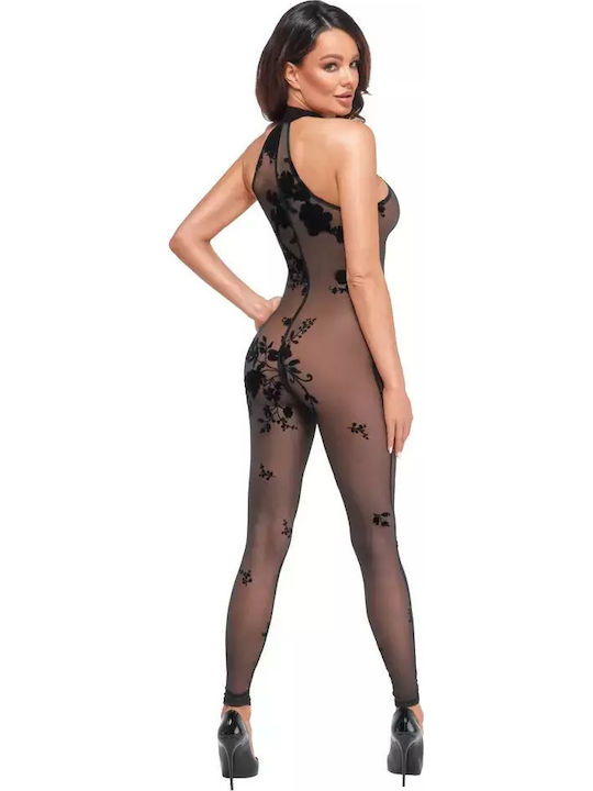 Schwarzes Sexy Bodystocking Mit Blumenmuster Schwarz L
