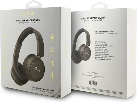 Guess Metal Logo Script Wireless / Wired On Ear Headphones with 30 hours of Operation Brown