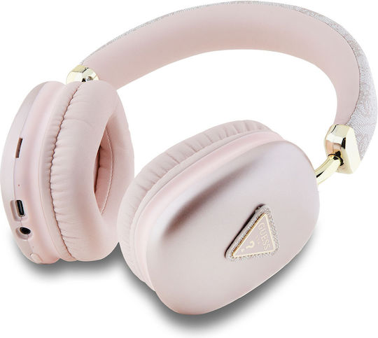 Guess Triangle Logo Wireless Wired Over Ear Headphones with 32 Hours Playing Time Pink