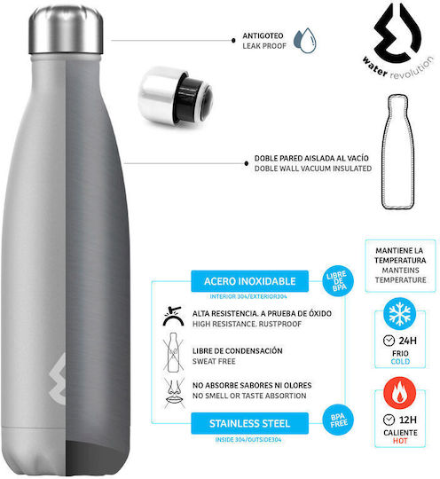 Water Revolution Μπουκάλι Θερμός Ανοξείδωτο 500ml Ροζ