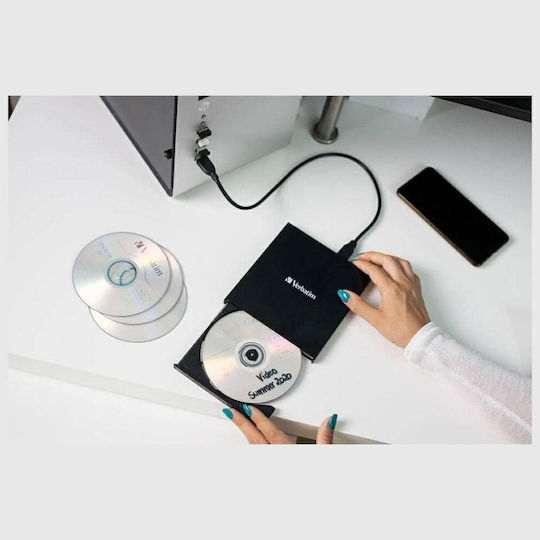 Verbatim External Slimline External DVD/CD Recorder for Desktop / Laptop Black