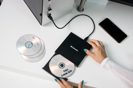Verbatim External Slimline External DVD/CD Recorder for Desktop / Laptop Black