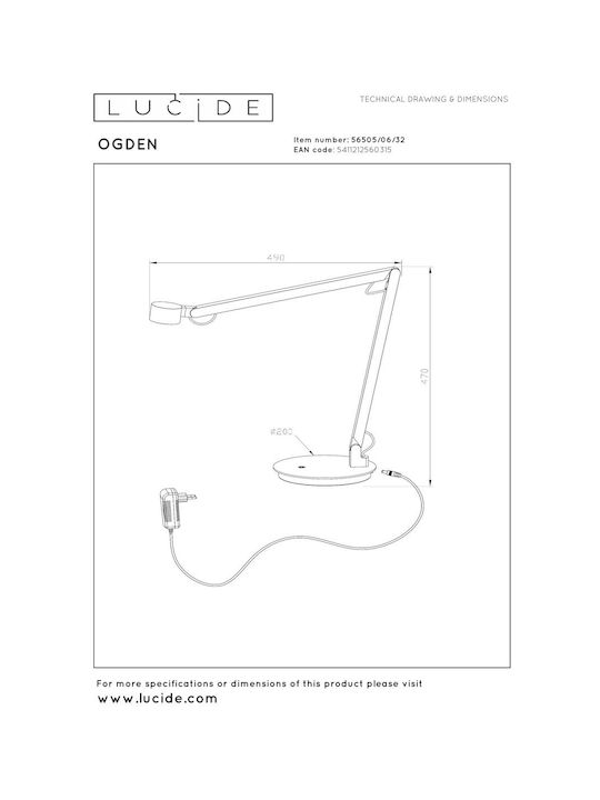 Lucide Lightning Ogden LED Office Lamp in Red Color