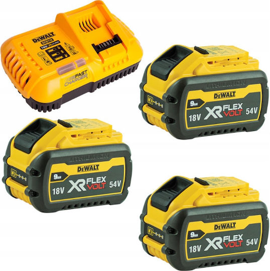 DEWALT Set 3 Tool Batteries Lithium 18V Capacity 9Ah with Charger