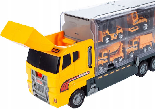 Camion Interactiv cu Remorcă Idealstore Galben Mare Dimensiuni 35 X 9.5 X 15.5 Cm Echipat cu 6 Vehicule de Construcție care Oferă Ore de Distracție și Divertisment