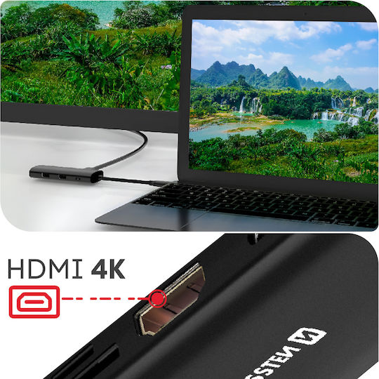 Swissten USB-C Docking Station με HDMI 4K PD Ethernet Μαύρο (44040203)