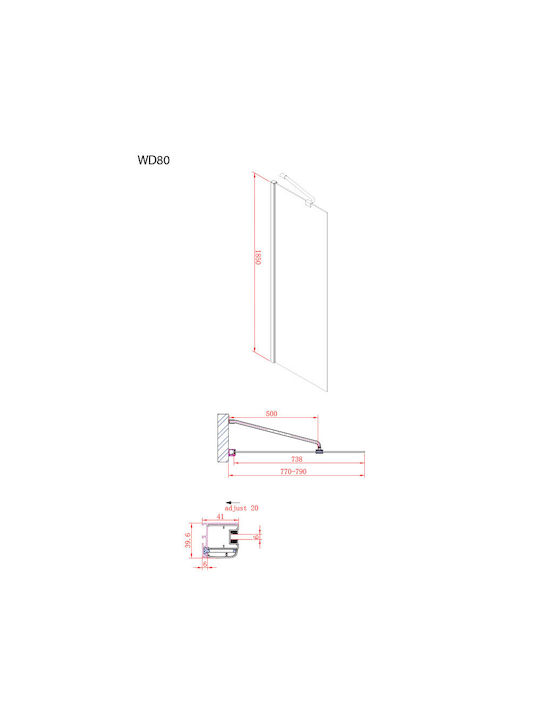 Devon Fixed Side for Shower 80x185cm Clear Glass