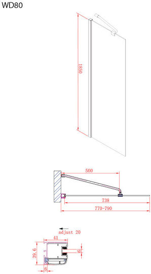 Devon Σταθερό Πλαϊνό Ντουζιέρας 80x185cm Clear Glass