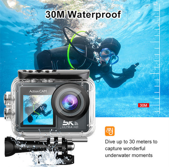 idl-M40R 256GB Action Camera 5K Underwater with Screen 2" and Wi-Fi Black