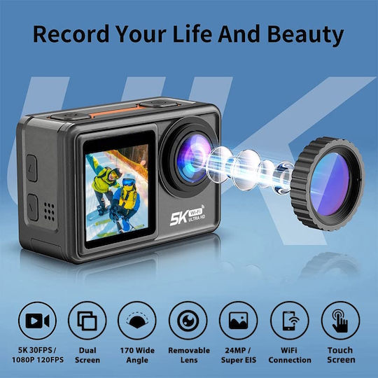 idl-S81TR5K Cameră de Acțiune 5K cu Ecran 1.4" și Wi-Fi Neagră