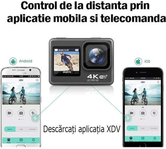 idl-Q80TR 32GB Cameră de Acțiune 4K Ultra HD Subacvatică (cu Carcasă) cu Ecran 2" și Wi-Fi Neagră