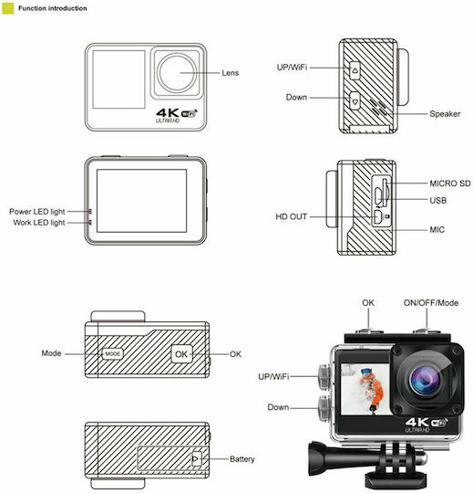 idl-Super-S60TR 128GB Cameră de Acțiune 4K Ultra HD Subacvatică (cu Carcasă) cu Ecran 1.3" și Wi-Fi Violet