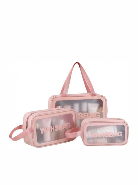 Ecarla Cosmetic Bag Set 3-in-1 Portable Case 3 Sizes Powder Pink