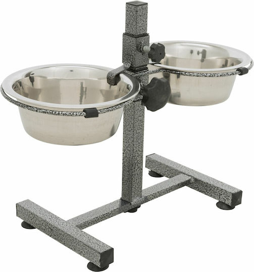 Pet Camelot Stainless Steel Bowl Food & Water for Dog & Cat with Base 2x 2.5lt 43cm in Silver Color