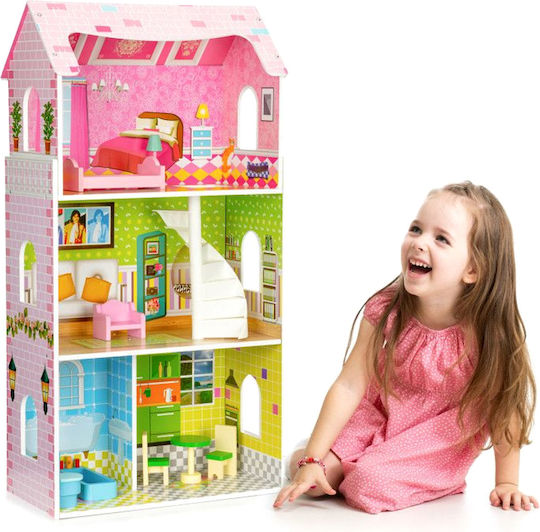 Căsuță de păpuși din lemn Mint Residence Idealstore 93 cm 3 niveluri independente 5 camere distincte 8 piese de mobilier din lemn de înaltă calitate