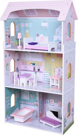 Wooden Dollhouse Kids Bigshot Bs4121pnk 3 Levels 4 Rooms Bathroom Kitchen Furniture Pink