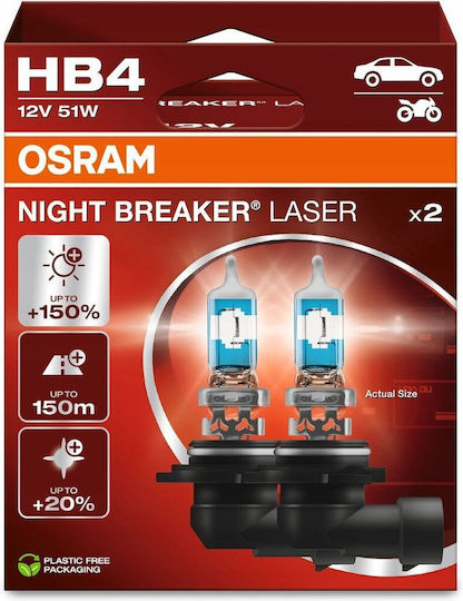 Osram Lampen Auto HB4-9006 Halogen Weiß 12V 51W 2Stück